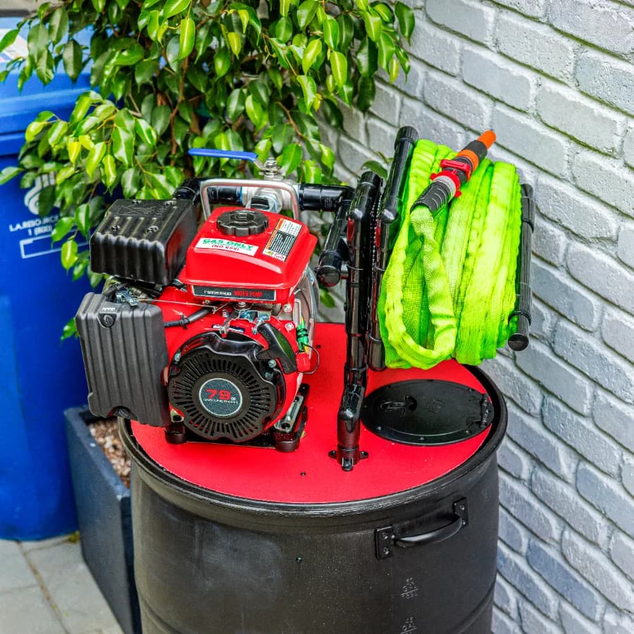 Matador Fire wildfire defense system with gas pump at a residential property